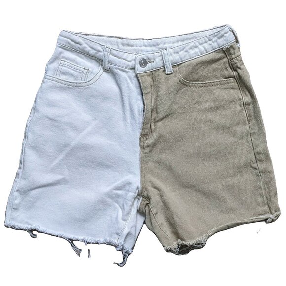 Princess Polly XX Two Tone Denim Cutoff Shorts Size 4 Preowned - Picture 1 of 4